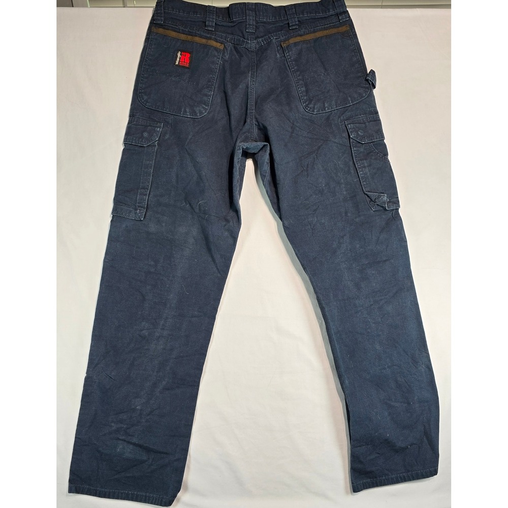 Wrangler Riggs Workwear Mens Navy Blue Ripstop Cargo Pants 35x32 103W060NY - Picture 2 of 16